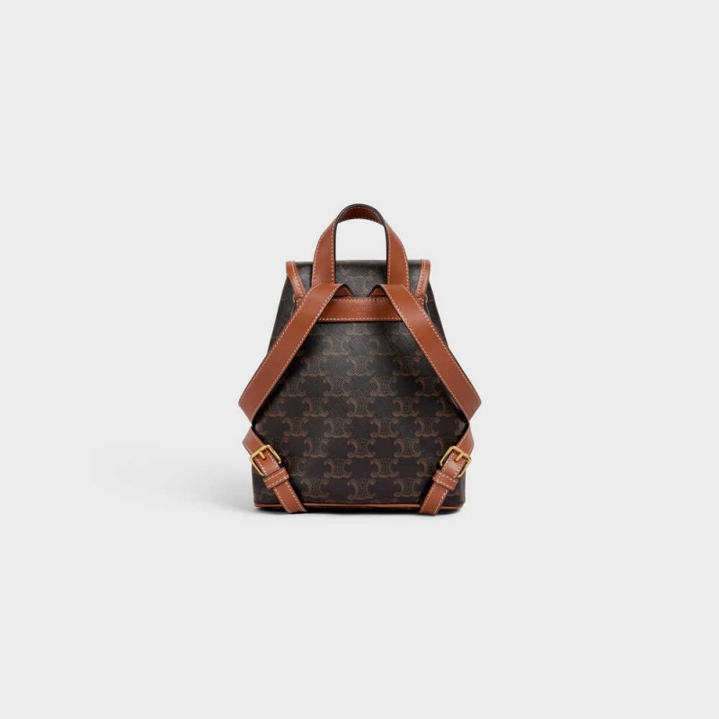 Celine Mini Backpack Folco In And Calfskin Triomphe Canvas Kahverengi | CL-593141