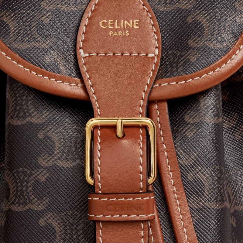 Celine Mini Backpack Folco In And Calfskin Triomphe Canvas Kahverengi | CL-593141