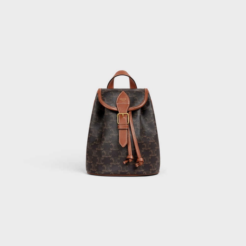 Celine Mini Backpack Folco In And Calfskin Triomphe Canvas Kahverengi | CL-593141