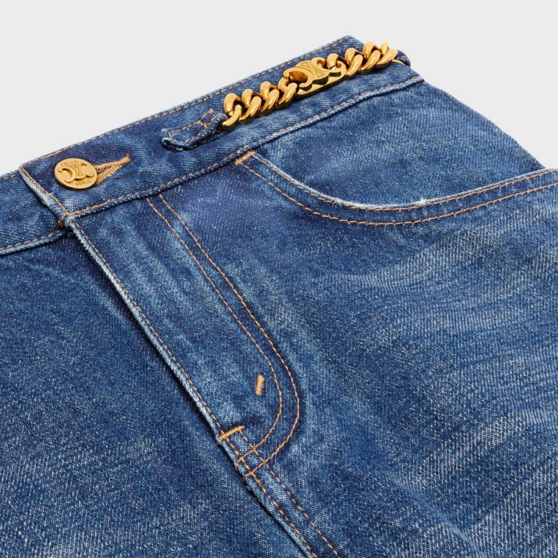 Celine Mini In Clean Dark Union Wash Denim Etek Koyu Açık Mavi | CL-592883
