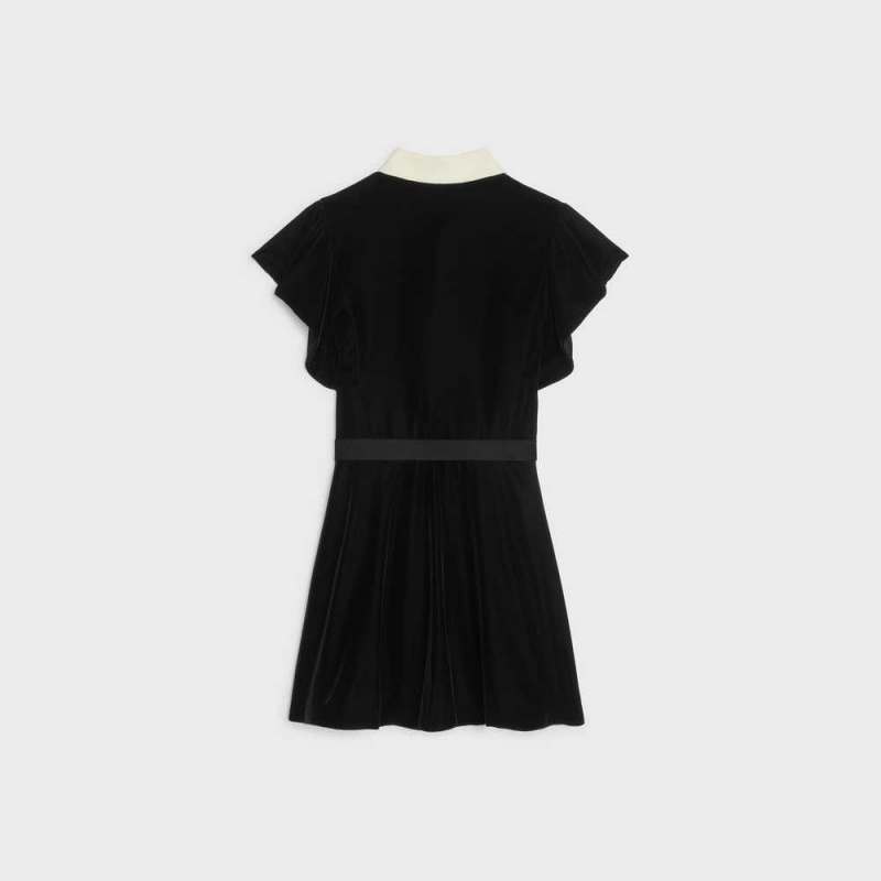 Celine Mini In Flowing Velvet Elbise Siyah | CL-592846