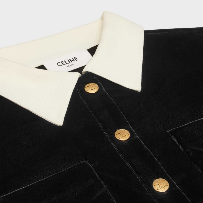 Celine Mini In Flowing Velvet Elbise Siyah | CL-592846