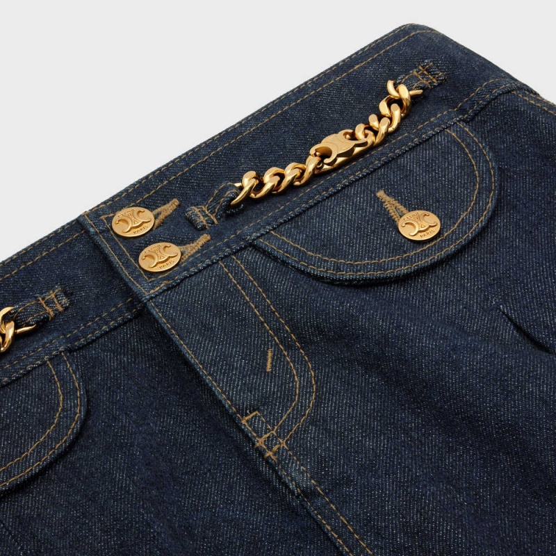 Celine Mini In Rinsed Wash Denim Etek Lacivert | CL-592882