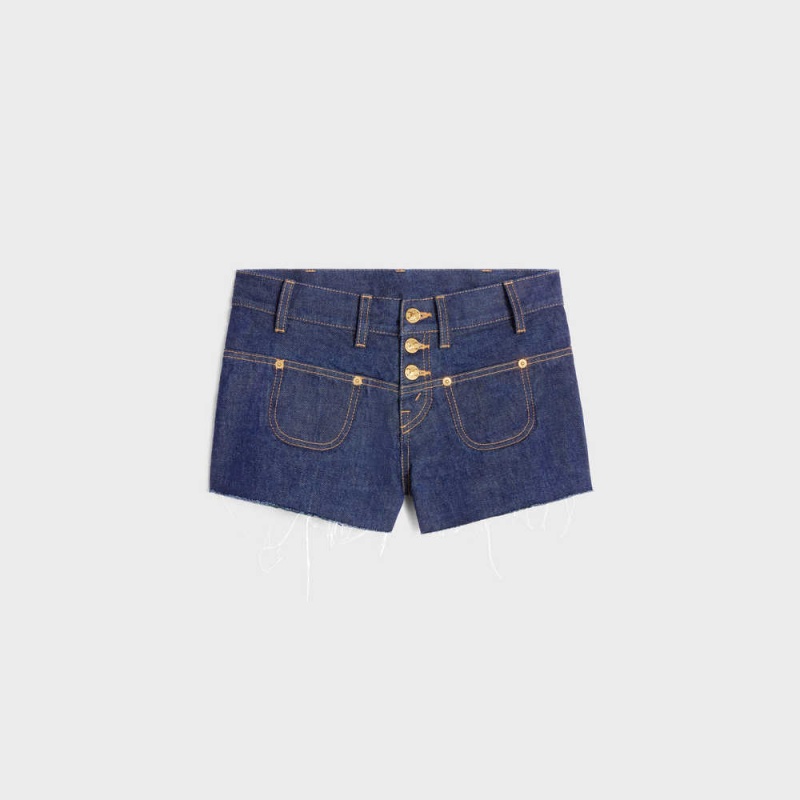 Celine Mini In Rinsed Wash Denim Şort Kraliyet Mavisi | CL-592747