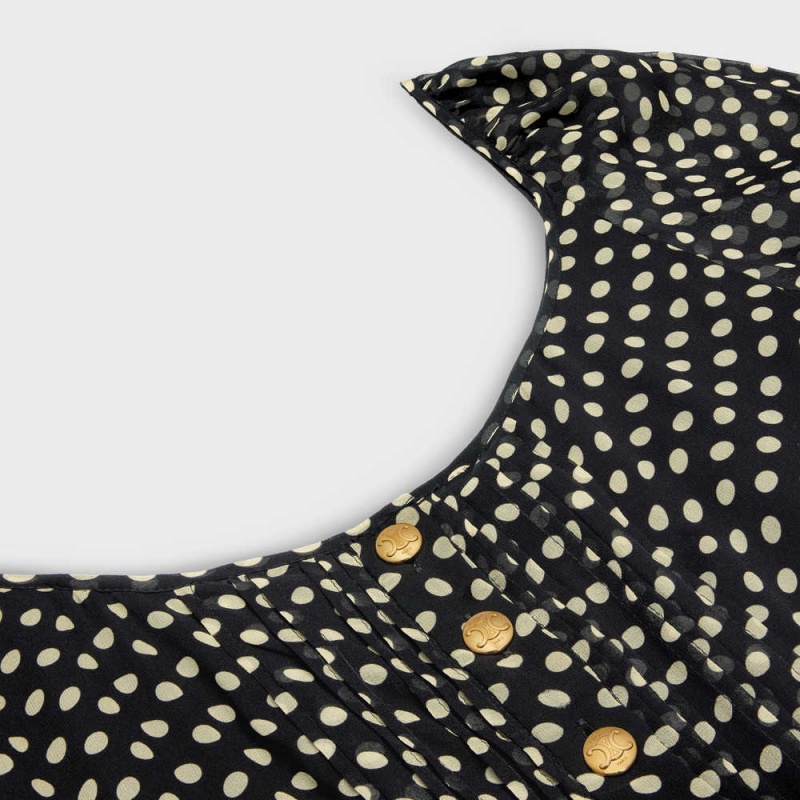 Celine Mini In Silk Georgette Elbise Siyah Açık Sarı | CL-592849