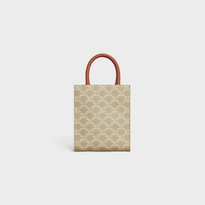 Celine Mini Vertical Cabas In And Calfskin Triomphe Canvas Bej Rengi | CL-593135