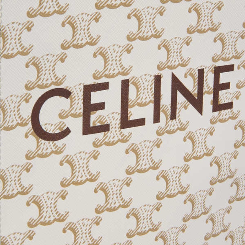 Celine Mini Vertical In Triomphe Kanvas And Calfskin With Print Cabas Beyaz | CL-593086
