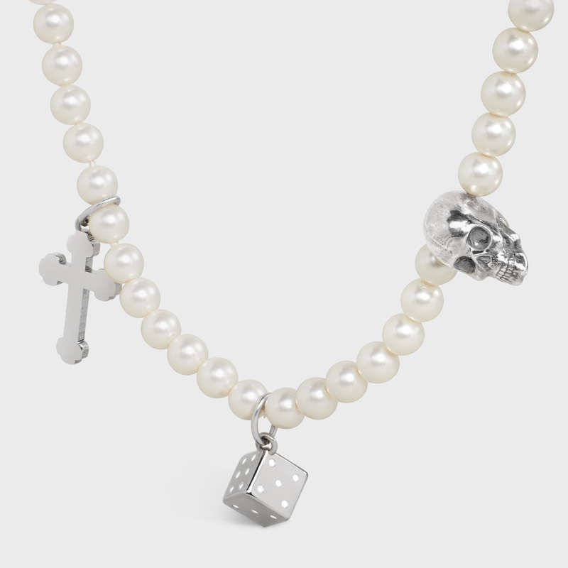 Celine Monochroms Charms In Brass With Rhodium Finish Kolye Beyaz Gümüş Siyah | CL-591660