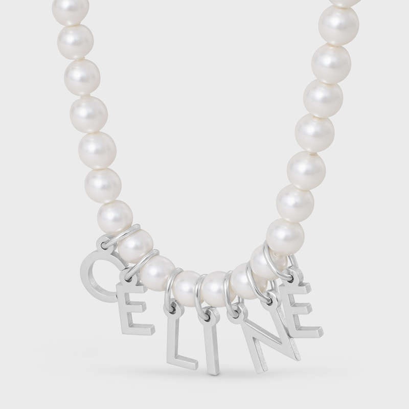 Celine Monochroms In Glass Pearls And Brass With Rhodium Finish Bilezik Beyaz Gümüş | CL-591656