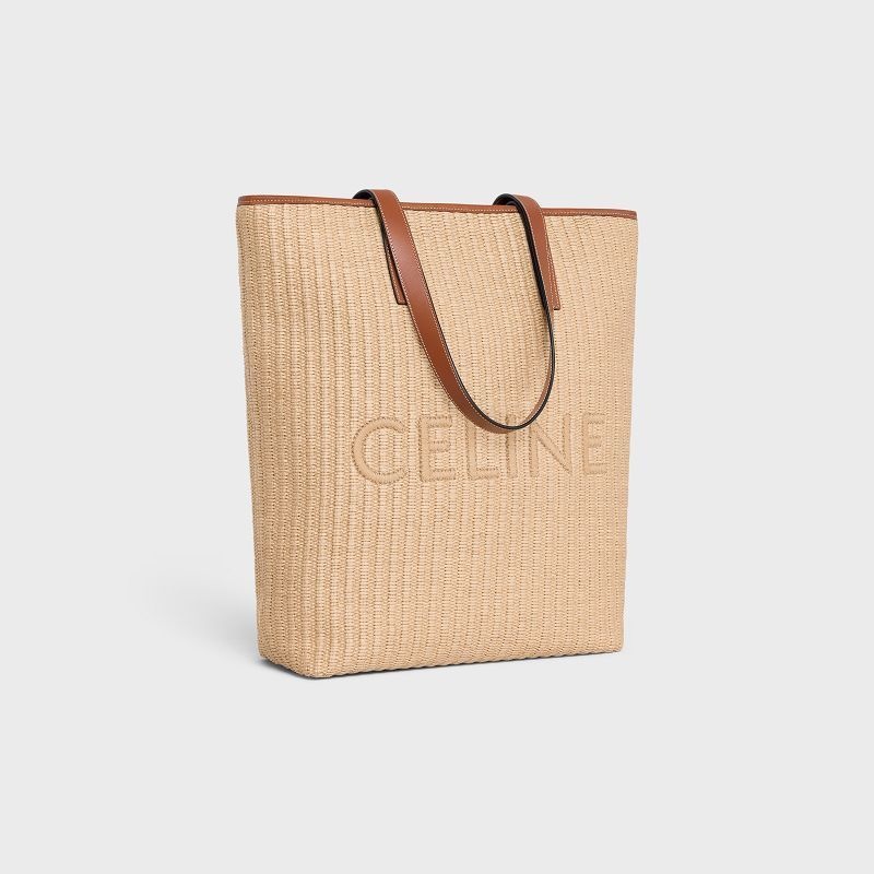 Celine Museum Bag In Raffia Effect Tekstil With Celine Embroidery Cabas Bej Rengi Kahverengi | CL-591835