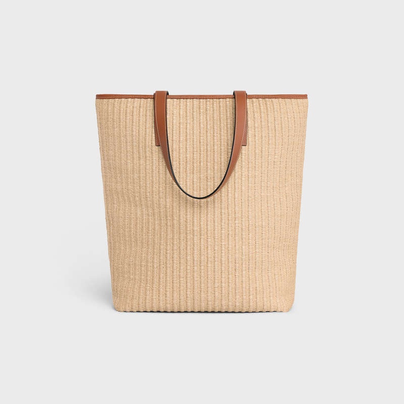 Celine Museum Bag In Raffia Effect Tekstil With Celine Embroidery Cabas Bej Rengi Kahverengi | CL-591835