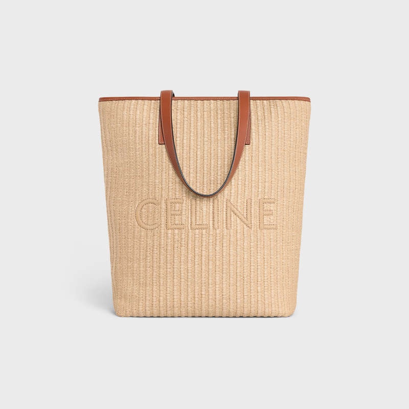 Celine Museum Bag In Raffia Effect Tekstil With Celine Embroidery Cabas Bej Rengi Kahverengi | CL-591835