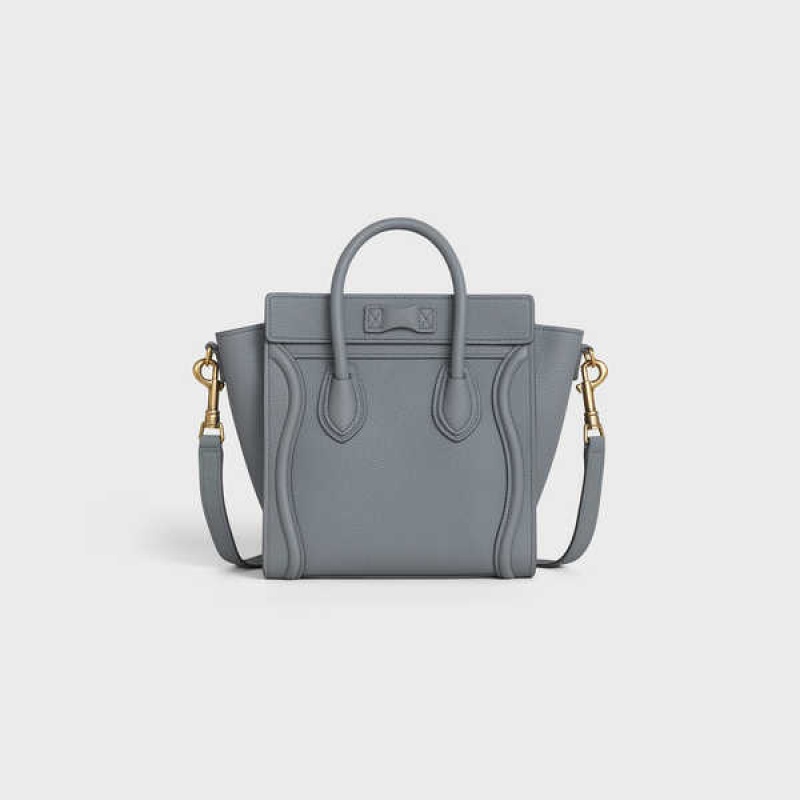Celine Nano Bag In Baby Drummed Calfskin Luggage Gri | CL-593048