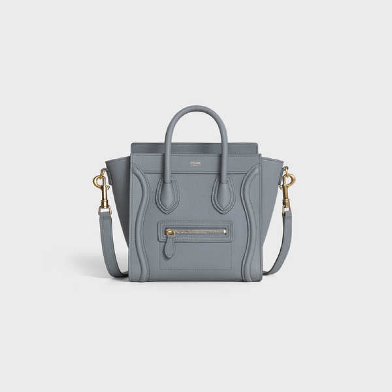 Celine Nano Bag In Baby Drummed Calfskin Luggage Gri | CL-593048