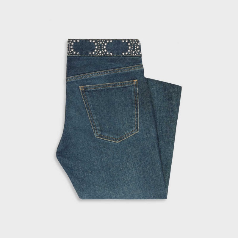Celine Neo Sıska Jeans In Clean Dark Union Wash Denim Pantolon Koyu Açık Mavi | CL-592728