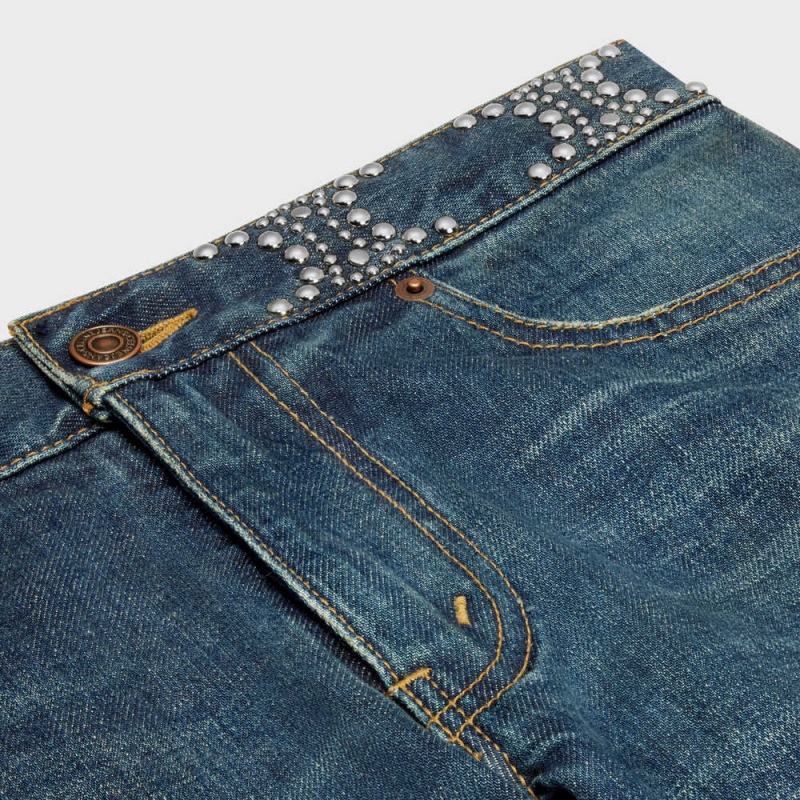 Celine Neo Sıska Jeans In Clean Dark Union Wash Denim Pantolon Koyu Açık Mavi | CL-592728