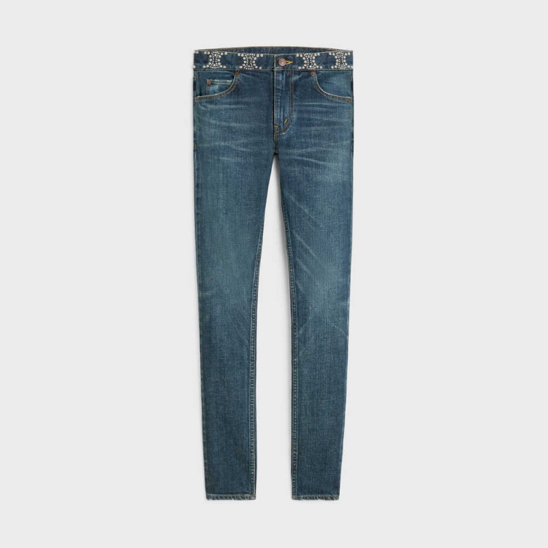 Celine Neo Sıska Jeans In Clean Dark Union Wash Denim Pantolon Koyu Açık Mavi | CL-592728