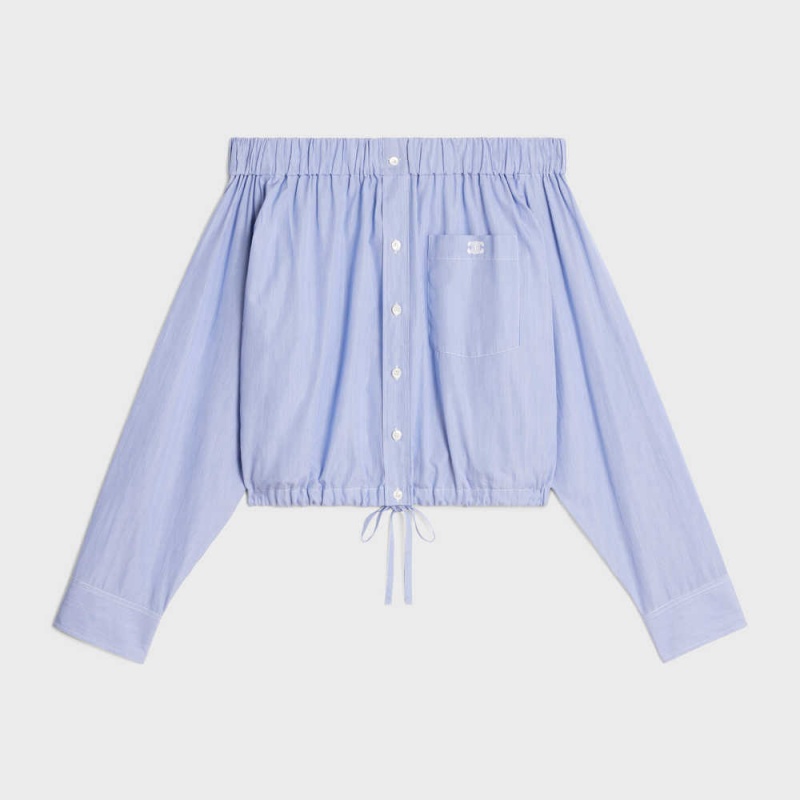 Celine Off-the-shoulder In Pamuklu Poplin Gömlek Mavi | CL-592823