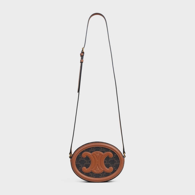 Celine Oval Bag In Triomphe Kanvas And Calfskin Cuir Triomphe Kahverengi | CL-593159