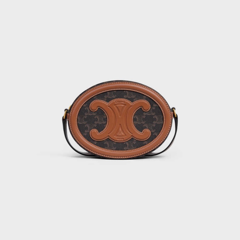 Celine Oval Bag In Triomphe Kanvas And Calfskin Cuir Triomphe Kahverengi | CL-593159