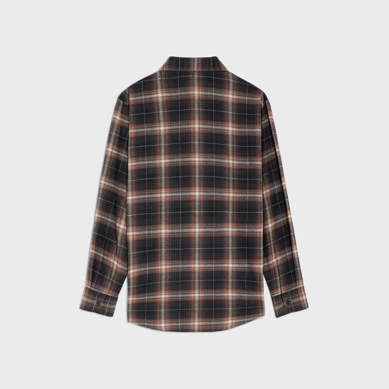 Celine Oversized In Pamuklu Checks Gömlek Kahverengi | CL-592156