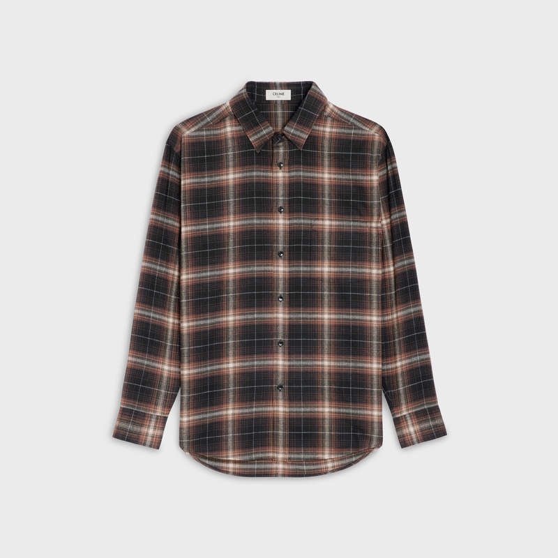 Celine Oversized In Pamuklu Checks Gömlek Kahverengi | CL-592156