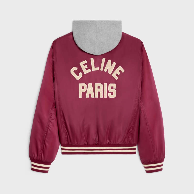 Celine Oversized Kukuletalı Teddy In Naylon Blousons Bordo | CL-591952
