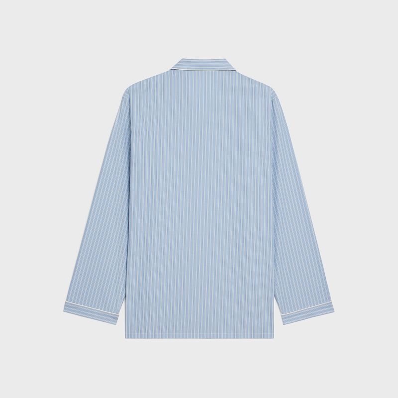 Celine Pajama In Çizgili Pamuklu Gömlek Mavi | CL-592164