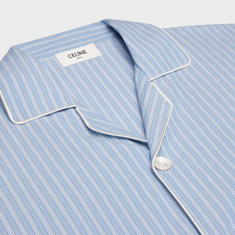 Celine Pajama In Çizgili Pamuklu Gömlek Mavi | CL-592164