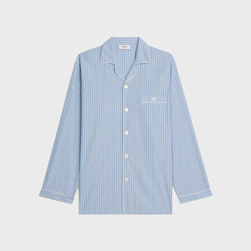Celine Pajama In Çizgili Pamuklu Gömlek Mavi | CL-592164