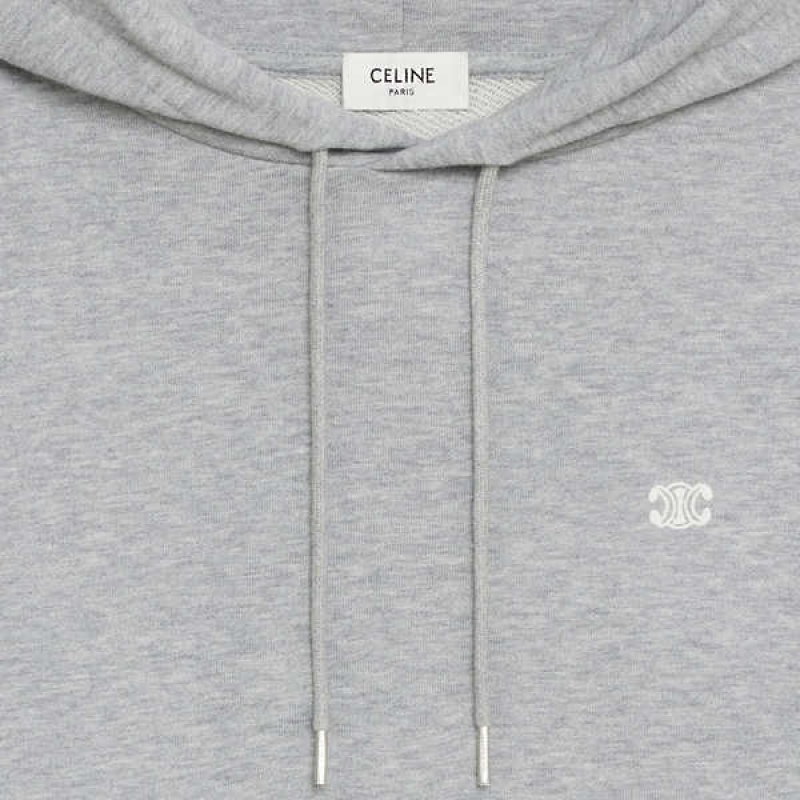 Celine Pamuklu/Cashmere Triomphe Hoodie Tişörtü Gri Beyaz | CL-592805
