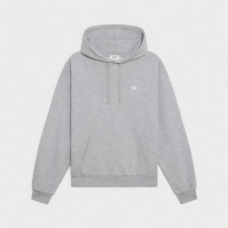 Celine Pamuklu/Cashmere Triomphe Hoodie Tişörtü Gri Beyaz | CL-592805