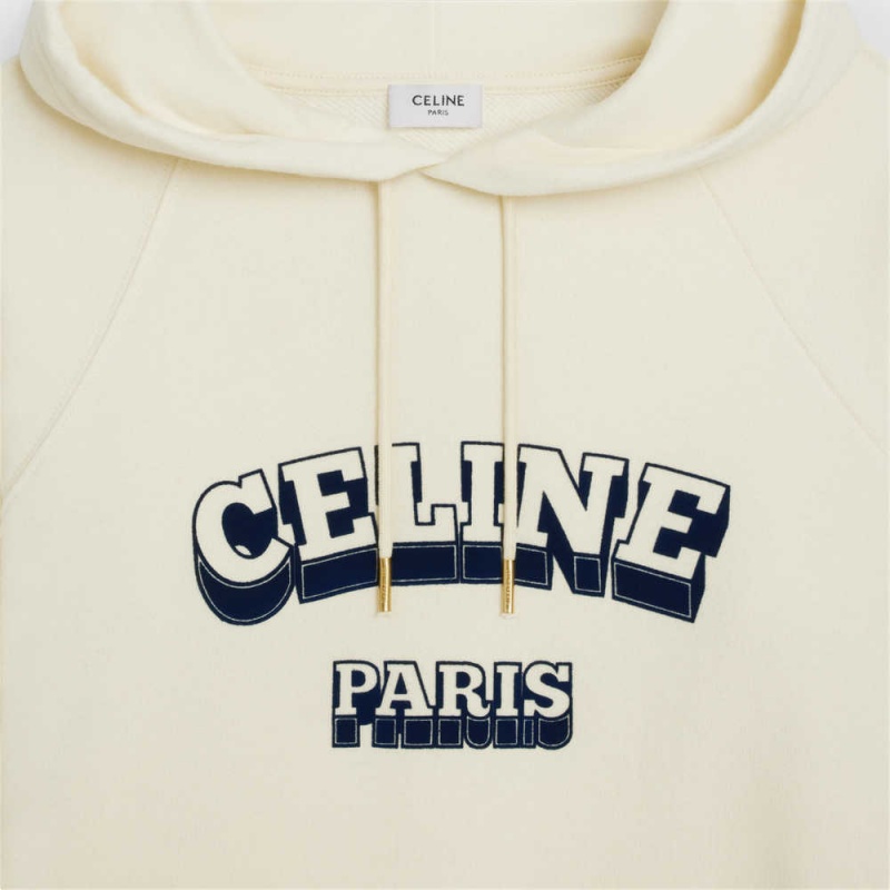 Celine Paris 70 S Hoodie In Pamuklu And Cashmere Tişörtü Beyaz Lacivert | CL-592807