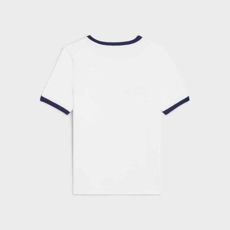 Celine Paris 70 S In Pamuklu Jersey T-shirt Beyaz Lacivert | CL-592779