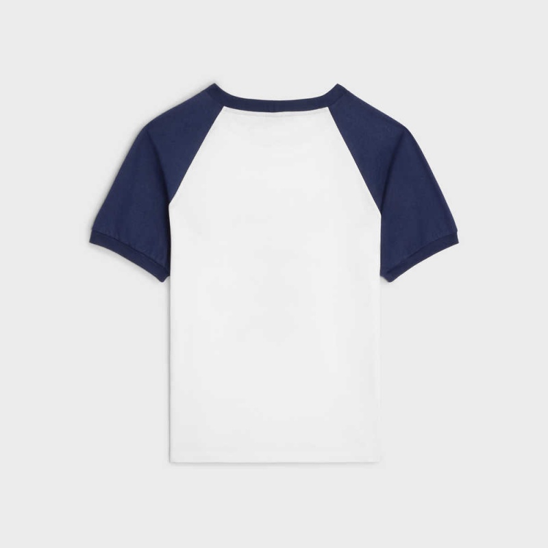 Celine Paris Anchor In Pamuklu Jersey T-shirt Beyaz Lacivert | CL-592784