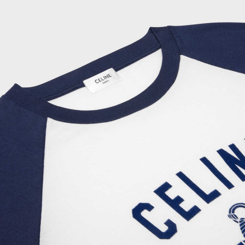 Celine Paris Anchor In Pamuklu Jersey T-shirt Beyaz Lacivert | CL-592784