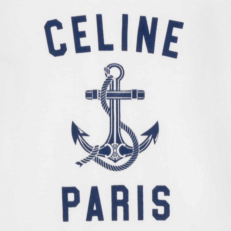 Celine Paris Anchor In Pamuklu Jersey T-shirt Beyaz Lacivert | CL-592784