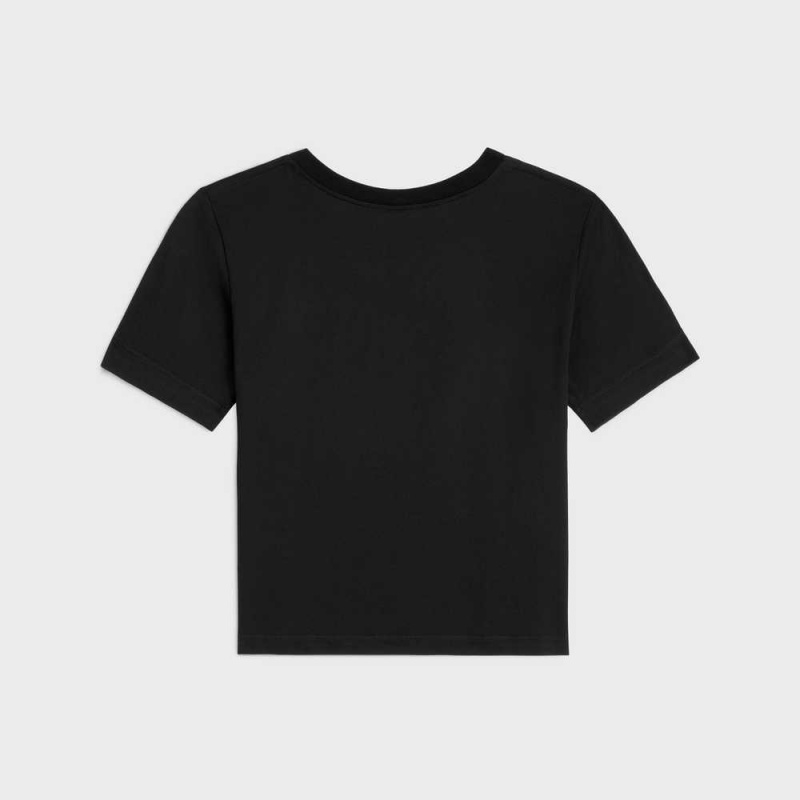 Celine Paris Boxy In Pamuklu Jersey T-shirt Siyah Beyaz | CL-592787