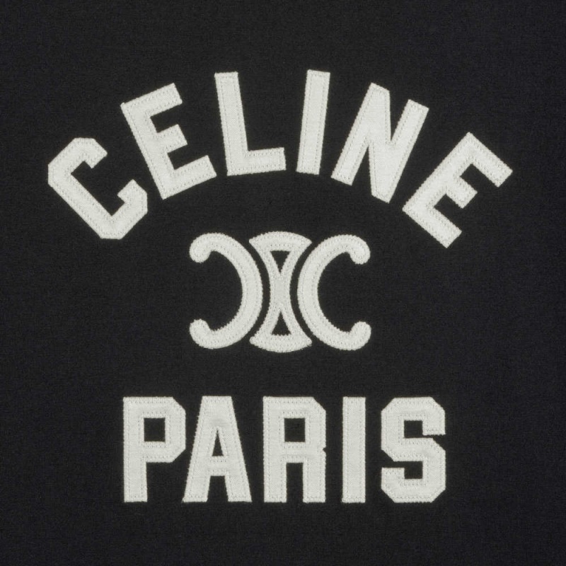 Celine Paris Boxy In Pamuklu Jersey T-shirt Siyah Beyaz | CL-592787