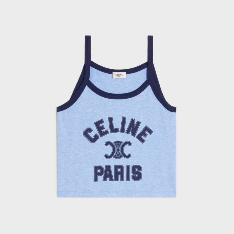 Celine Paris Tank In Pamuklu Jersey Tişörtü Mavi Lacivert | CL-592796
