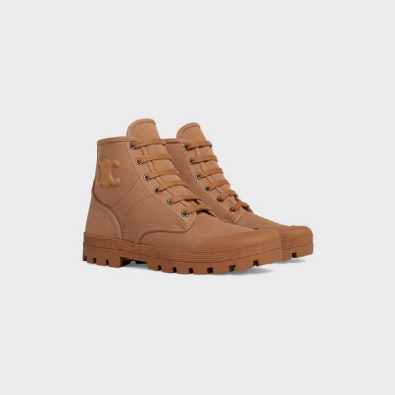 Celine Patapans Dantel Up With Triomphe Patch In Kanvas Bot Kahverengi | CL-592498