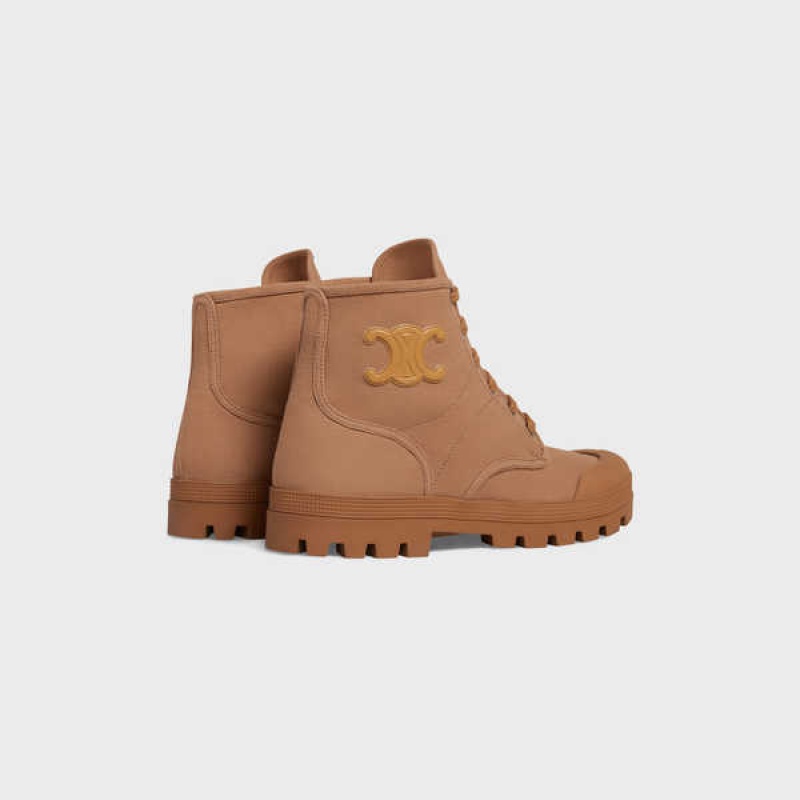 Celine Patapans Dantel Up With Triomphe Patch In Kanvas Bot Kahverengi | CL-592498