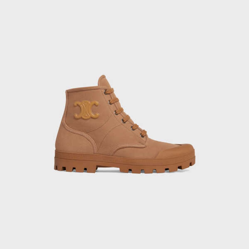 Celine Patapans Dantel Up With Triomphe Patch In Kanvas Bot Kahverengi | CL-592498