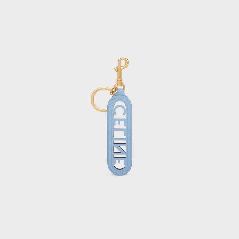 Celine Perforated Keyring Charm In Smooth Calfskin Küçük Deri Ürünler Mavi | CL-592900