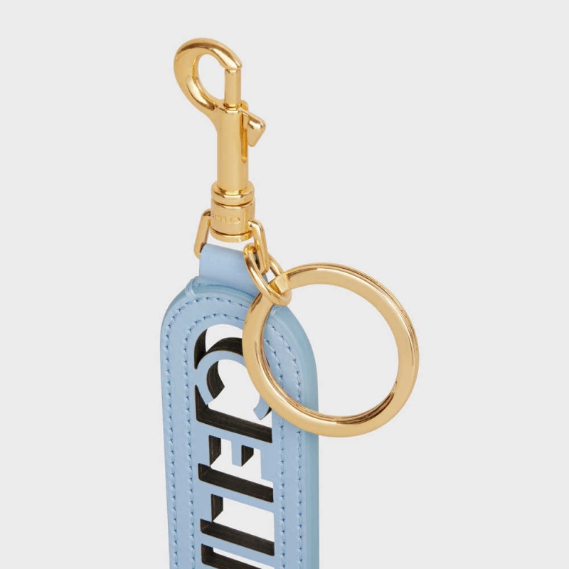 Celine Perforated Keyring Charm In Smooth Calfskin Küçük Deri Ürünler Mavi | CL-592900