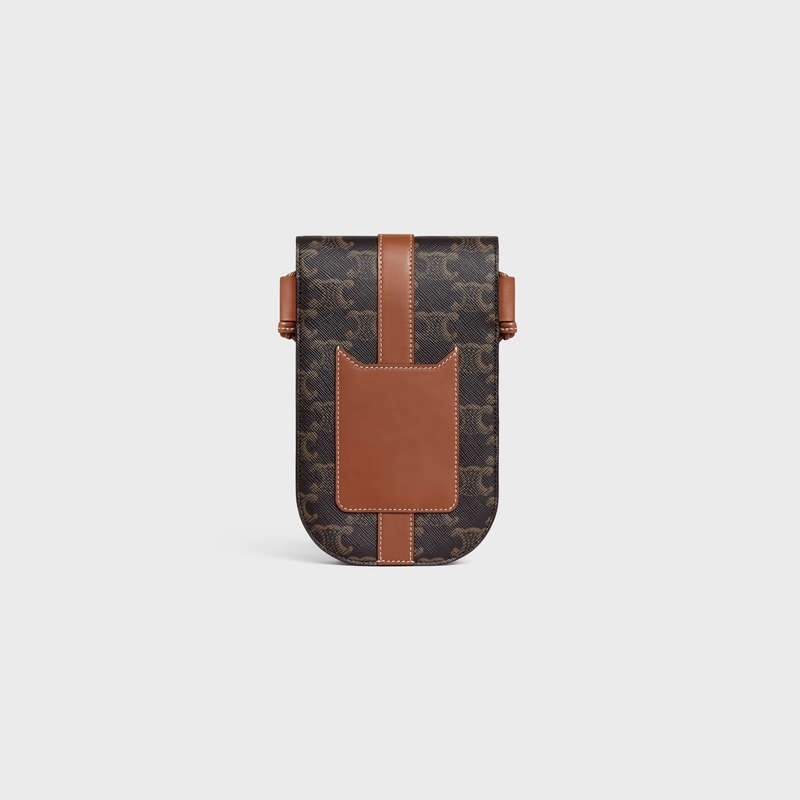 Celine Phone Pouch In Triomphe Kanvas And Calfskin Kese Çanta Kahverengi | CL-591780