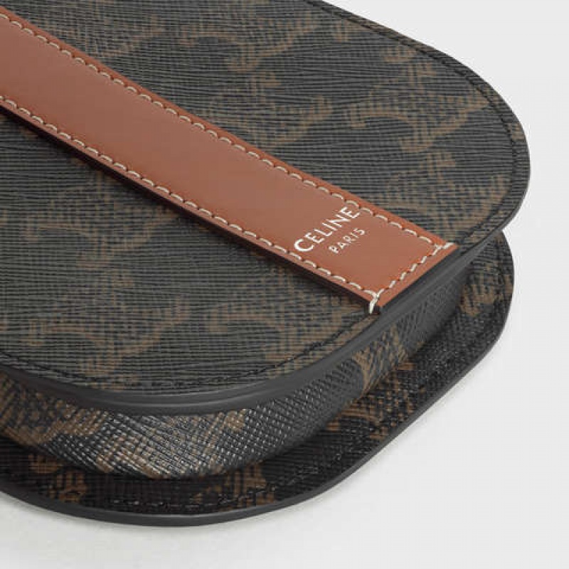 Celine Phone Pouch In Triomphe Kanvas And Calfskin Kese Çanta Kahverengi | CL-591780