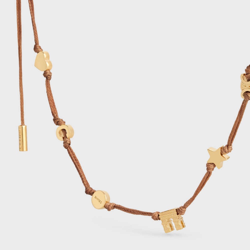 Celine Plage Multi In Brass With Gold Finish And Polyester Kolye Altın Kahverengi | CL-592260