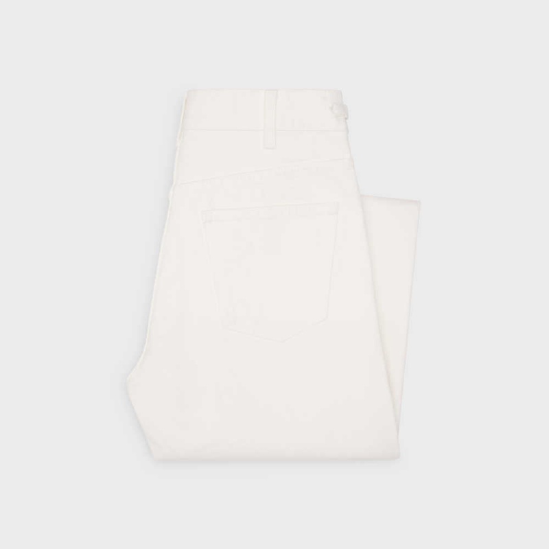 Celine Polly Jeans In Optic Wash Denim Pantolon Beyaz Açık Mavi | CL-592712
