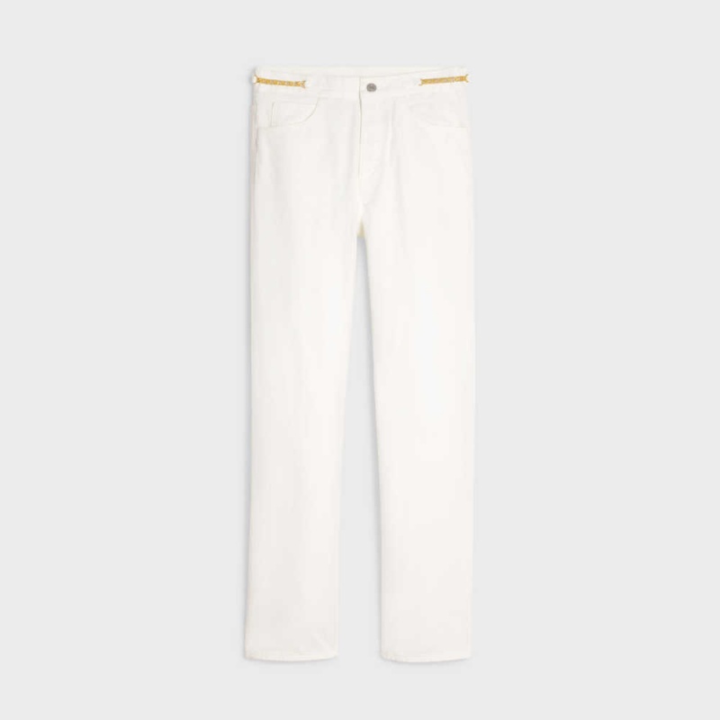 Celine Polly Jeans In Optic Wash Denim Pantolon Beyaz Açık Mavi | CL-592712
